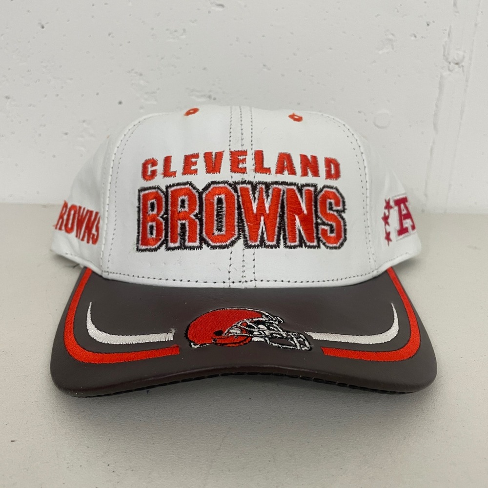 VTG Reebok Cleveland Browns Leather Hook & Loop Hat Cap Helmet NFL Made in USA
